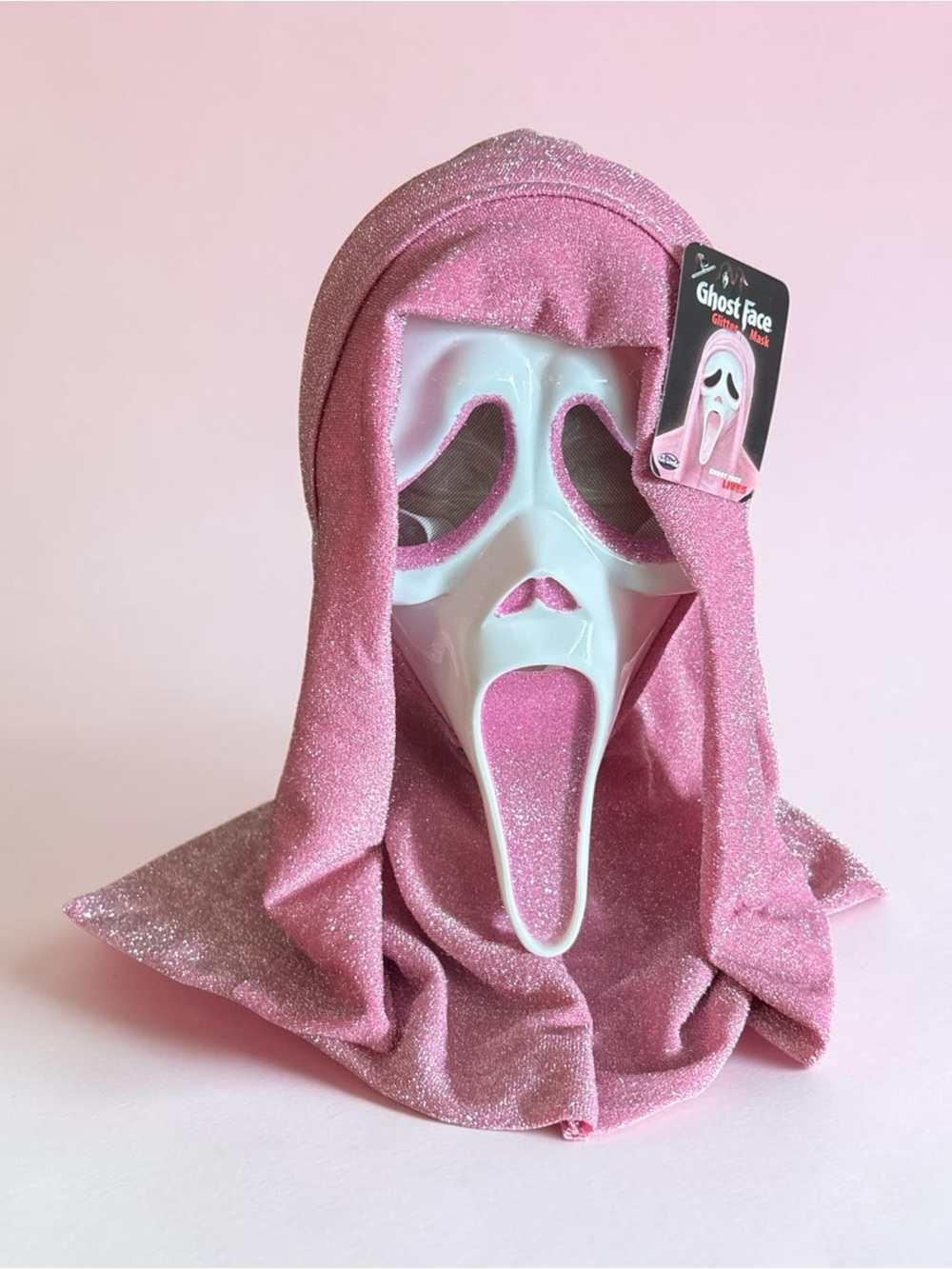 Ghost Face Kids Mask with Pink Glitter Hood